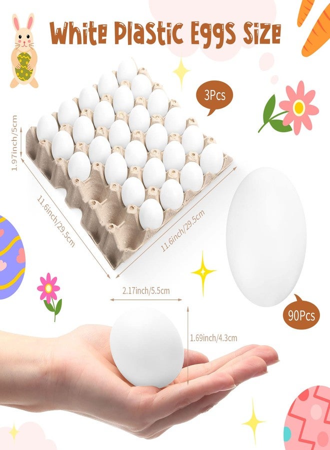 Seematn 90 Pcs White Plastic Eggs Paintable Easter Eggs with Paper Trays for DIY, Crafts, Easter Hunts Party Favors, Basket Fillers (White) - Image 2